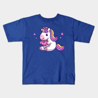 Cute Unicorn Holding Doughnut Cartoon Kids T-Shirt